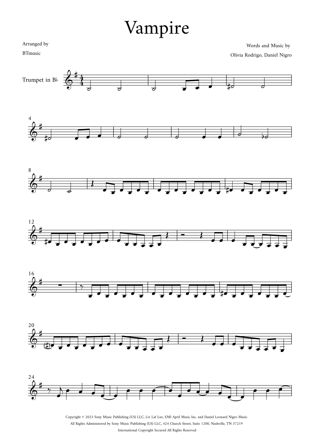 Vampire (arr. BTmusic)