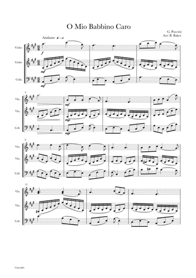O Mio Babbino Caro for string trio (arr. Bernadette Baker)