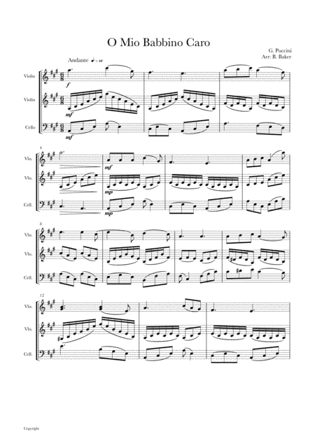 O Mio Babbino Caro for string trio (arr. Bernadette Baker)