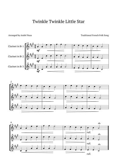 Twinkle Twinkle Little Star for clarinet trio (arr. André Nusa)