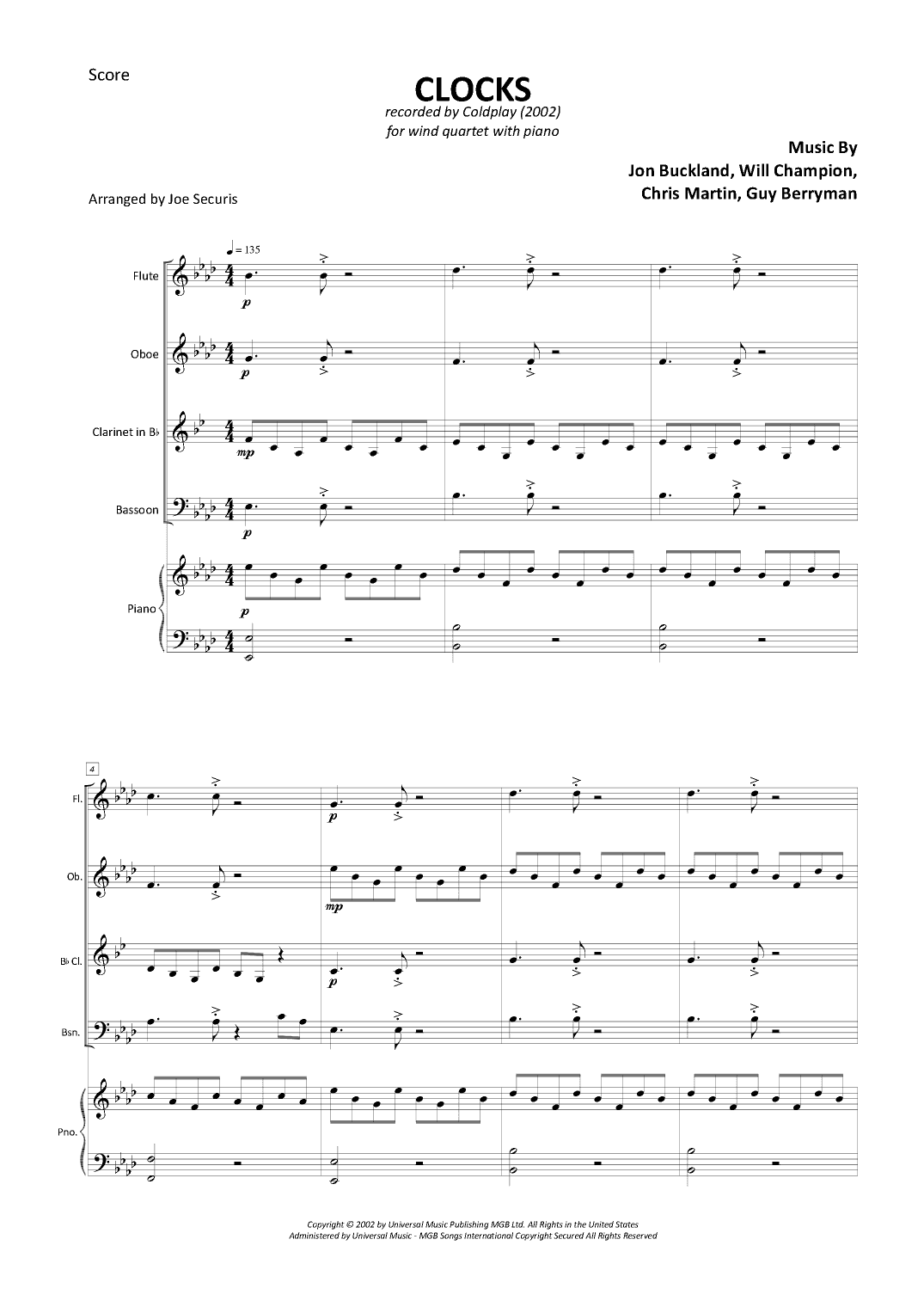 Clocks (arr. Joe Securis)