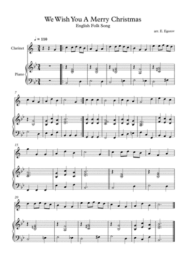 We Wish You A Merry Christmas, English Folk Song, For Clarinet & Piano (arr. Eugene Egorov)