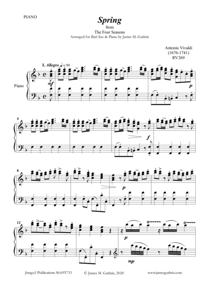 Vivaldi: The Four Seasons Complete for Baritone Sax & Piano (arr. James M. Guthrie, ASCAP)