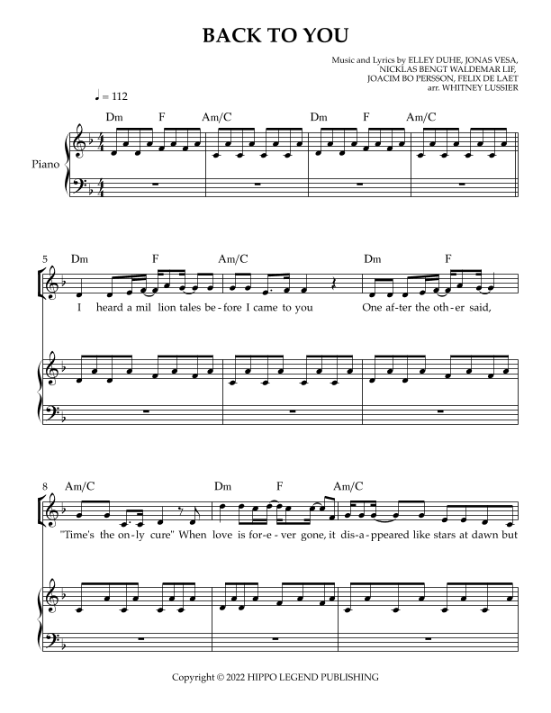 Back To You (arr. Whitney Lussier)