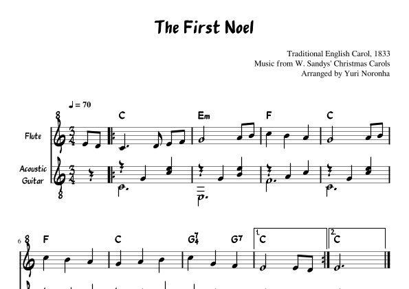 The First Noel - For Flute and Acoustic Guitar (Without Tab) (arr. Yuri Noronha)