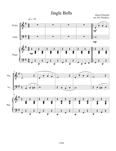 Jingle Bells (violin and cello duet) with optional piano accompaniment (arr. B C Dockery)