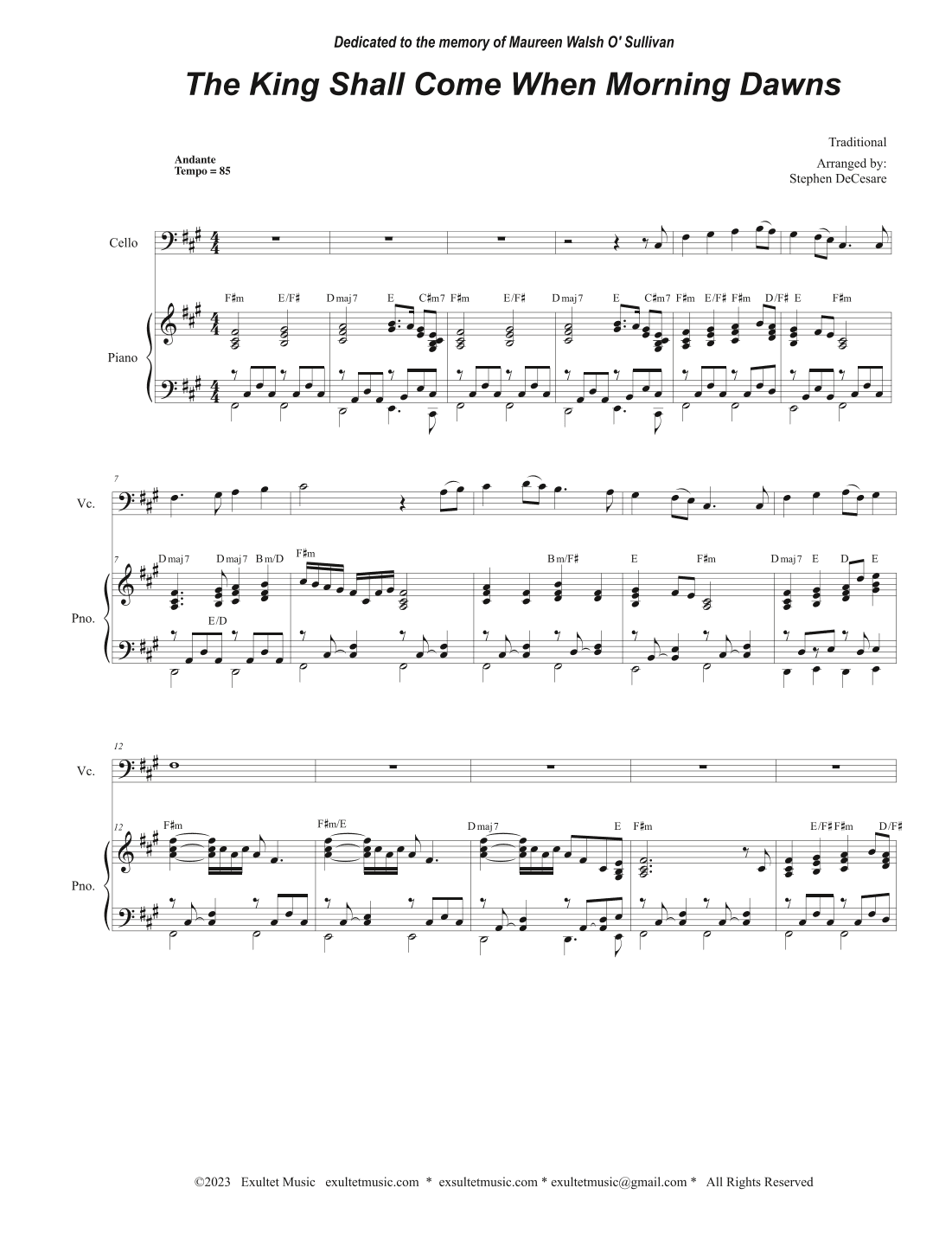 The King Shall Come When Morning Dawns (Cello solo and Piano) (arr. Stephen DeCesare)