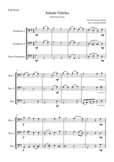 Adeste Fideles (Christmas Song) for Trombone Trio (arr. Fernando Britto)