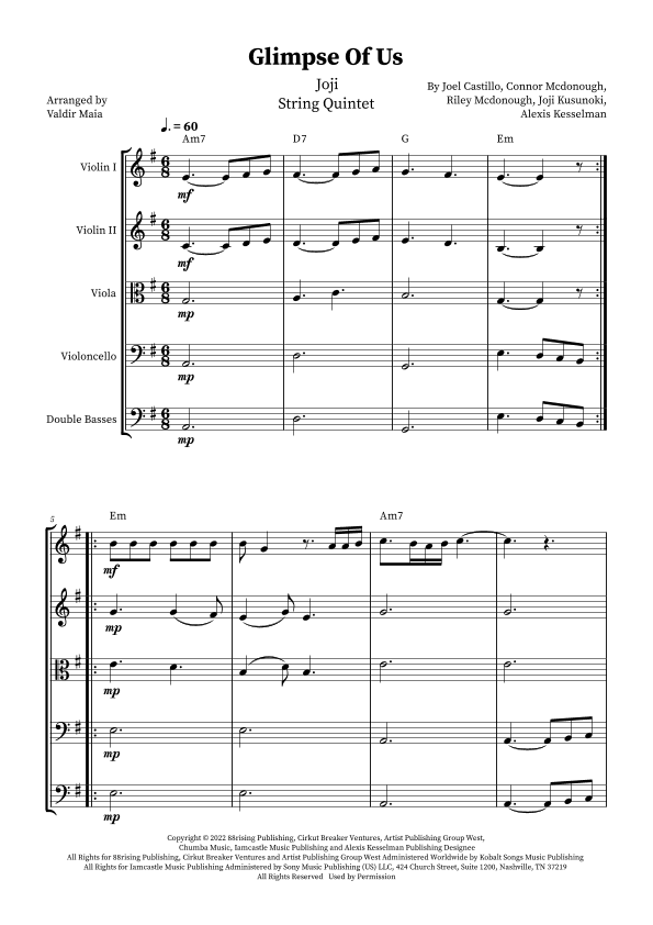 Glimpse Of Us (arr. Valdir Maia)