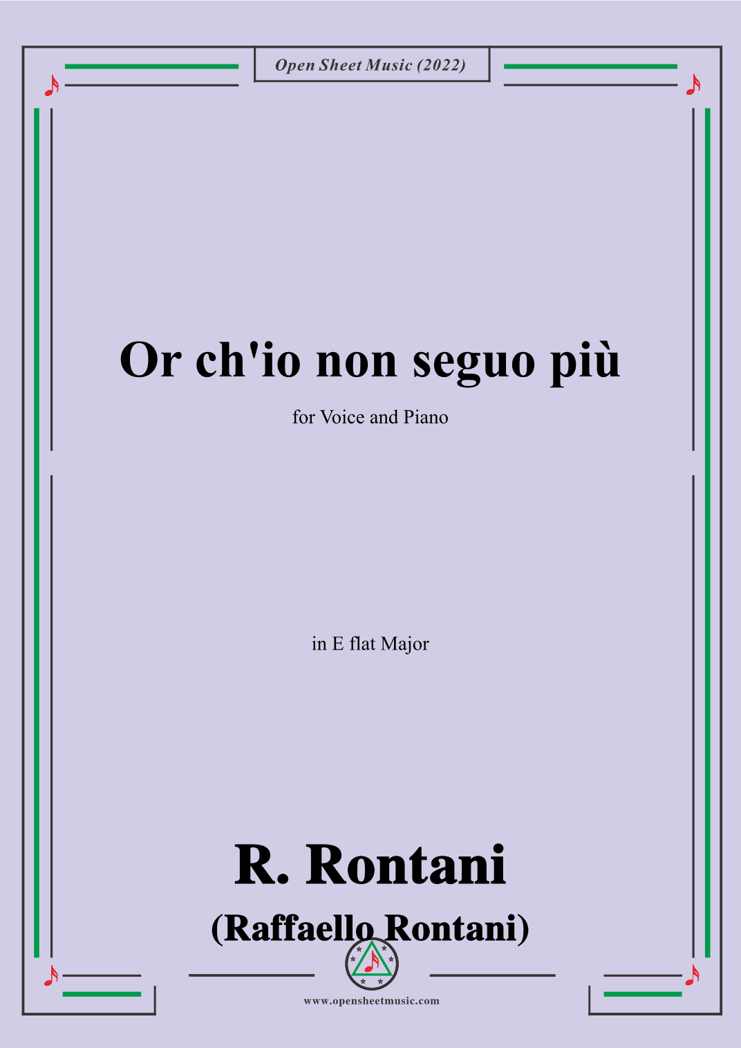 R. Rontani-Or ch'io non seguo più,in E flat Major (arr. OSM Press)