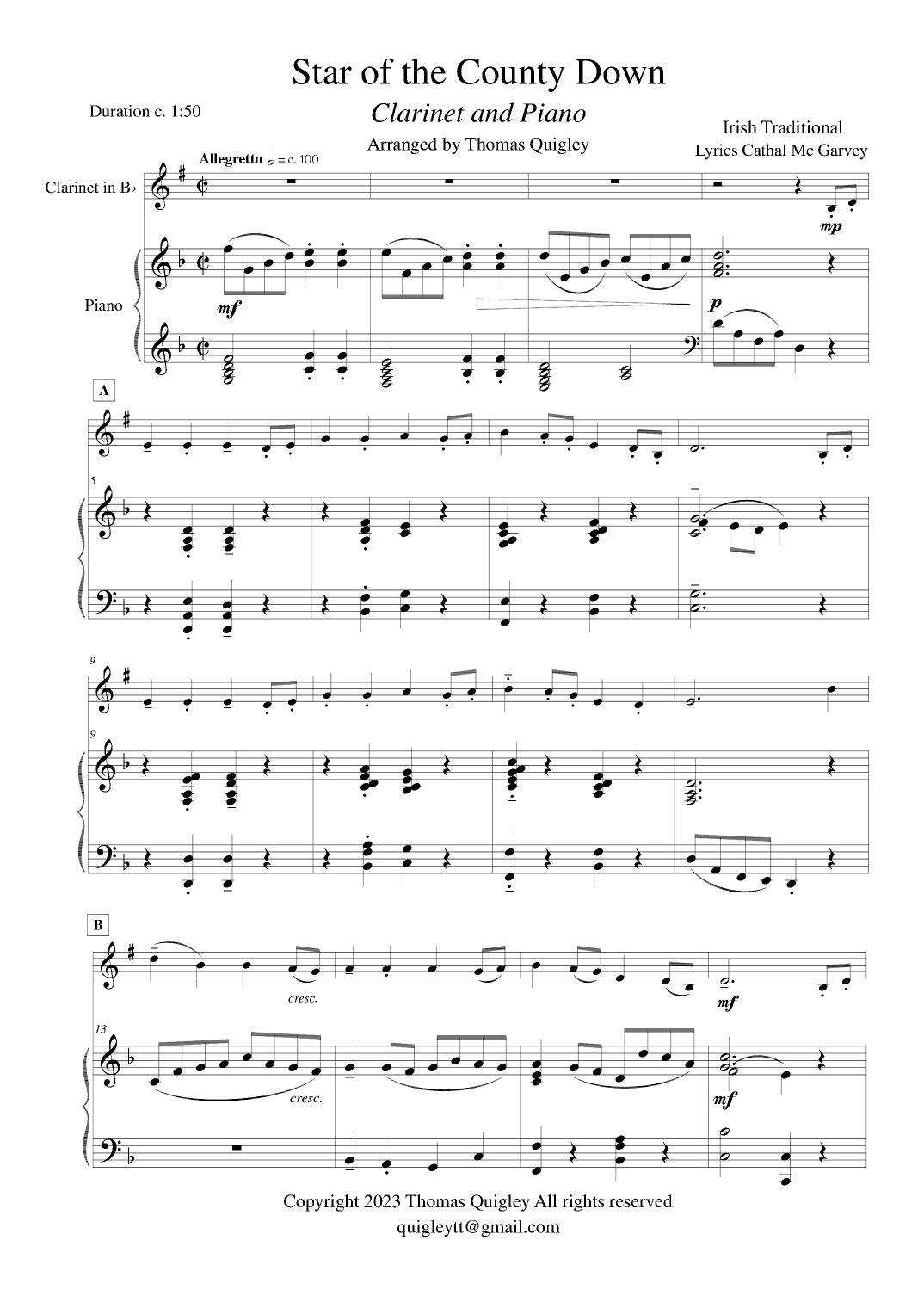 Star of the County Down (arr. Thomas Quigley)