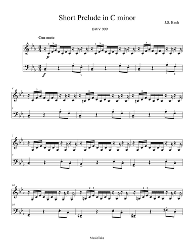 Bach Short Prelude in C minor BWV 999 (arr. Ben Choupak)