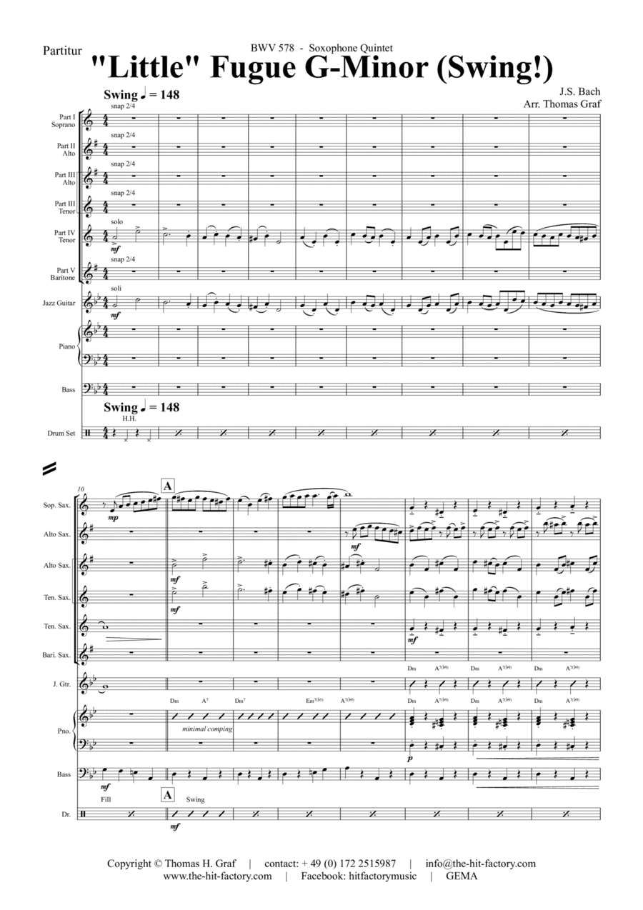 Fugue G Minor - (the 'little') - BWV 578 - Swing - Saxophone Quintet with opt. Jazz Band (arr. Thomas Graf)
