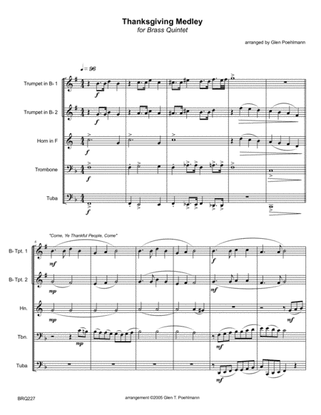 THANKSGIVING MEDLEY - hymns for BRASS QUINTET (unaccompanied) (arr. Glen Poehlmann)