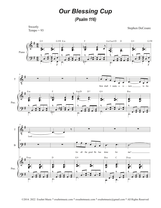 Our Blessing Cup (Psalm 116) (Duet for Tenor and Bass solo)