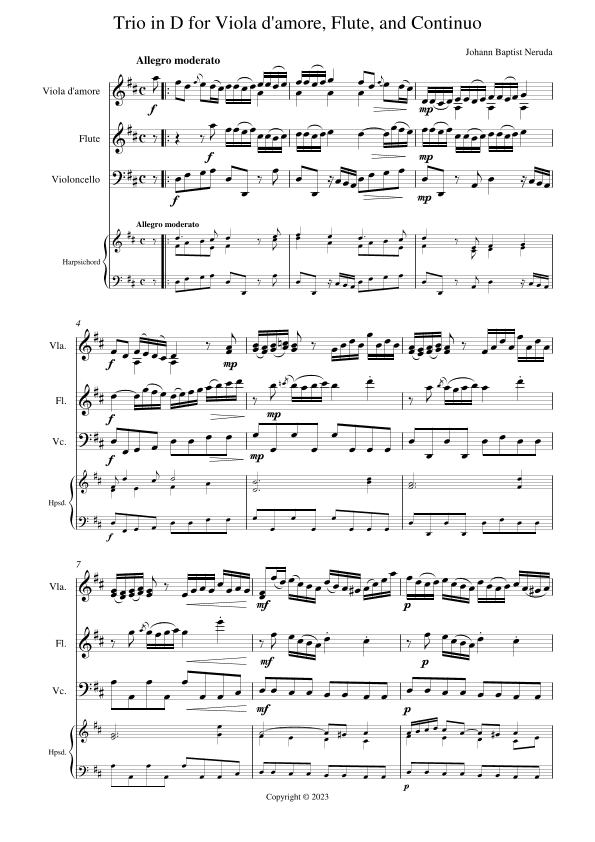 Trio in D for Flute, Viola d'amore & Continuo (arr. Alex Tinlin)