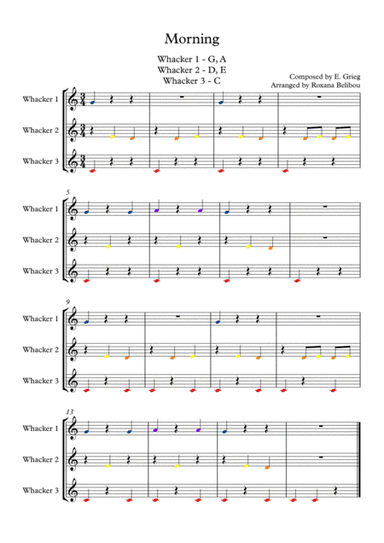 Morning for 8 Notes Diatonic Boomwhackers (arr. Roxana Belibou)