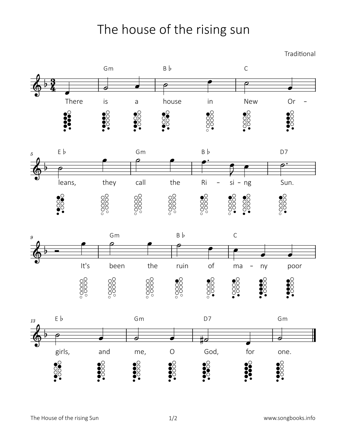 The house of the rising sun (arr. songbooks.info)