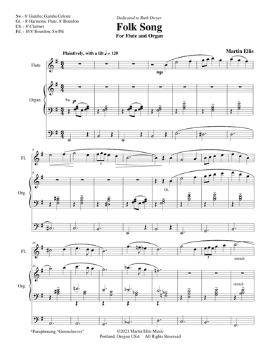 Folk Song for Flute and Organ (Organ Duet Optional)