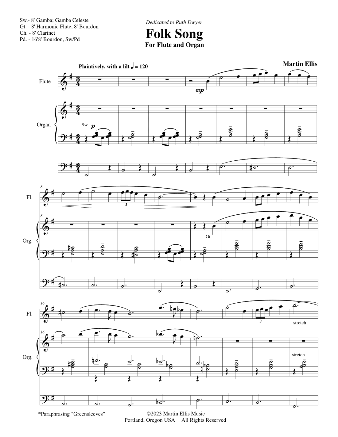 Folk Song for Flute and Organ (Organ Duet Optional)