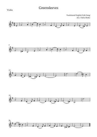 Greensleeves for Violin Solo (E Minor) (arr. Fabio Britto)