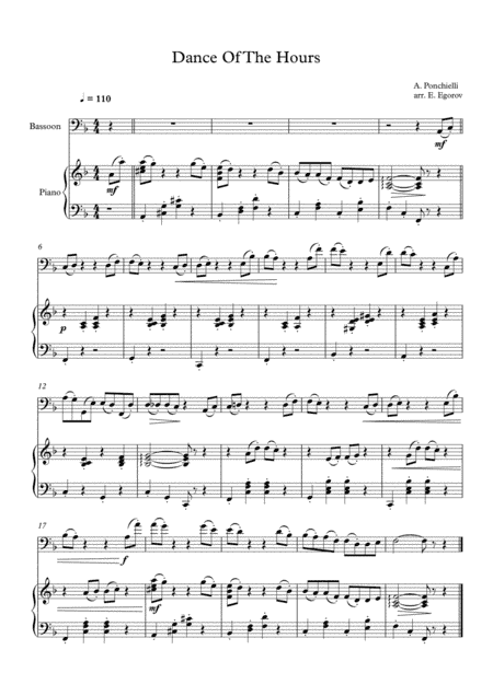 Dance Of The Hours, Amilcare Ponchielli, For Bassoon & Piano (arr. Eugene Egorov)