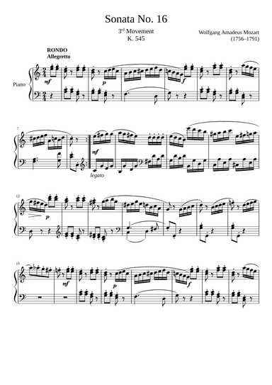 Sonata No. 16, 3rd Movement K. 545 (arr. Zachary Corbett)