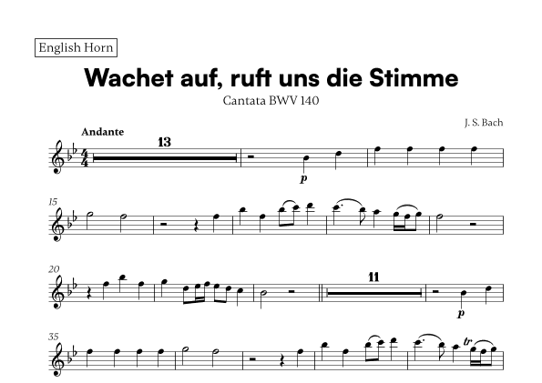 Wachet auf, ruft uns die Stimme (for English Horn) (arr. Cadenza Editions)