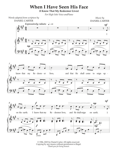 When I Have Seen His Face (I Know That My Redeemer Lives)—High-Range Solo Voice and Piano