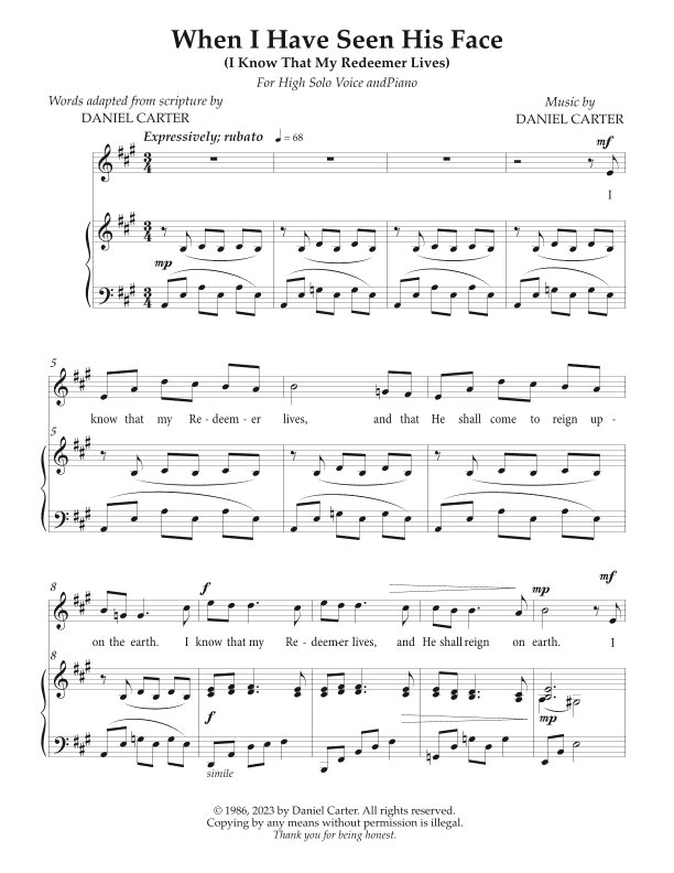 When I Have Seen His Face (I Know That My Redeemer Lives)—High-Range Solo Voice and Piano