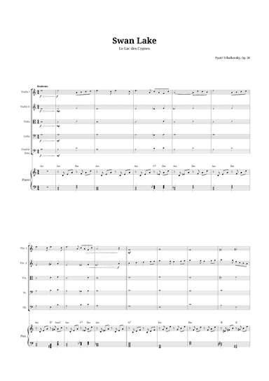 Swan Lake by Tchaikovsky for String Quintet and Piano (arr. Langanho)
