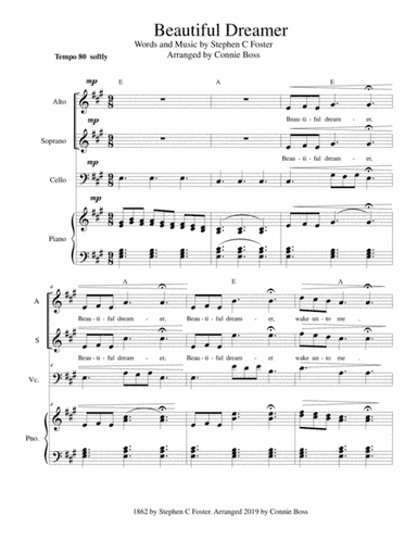 Beautiful Dreamer Key of A for Alto & Soprano (arr. Connie Boss)