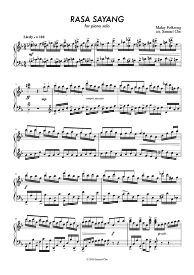 Rasa Sayang [PIANO SOLO] (arr. Samuel Cho)