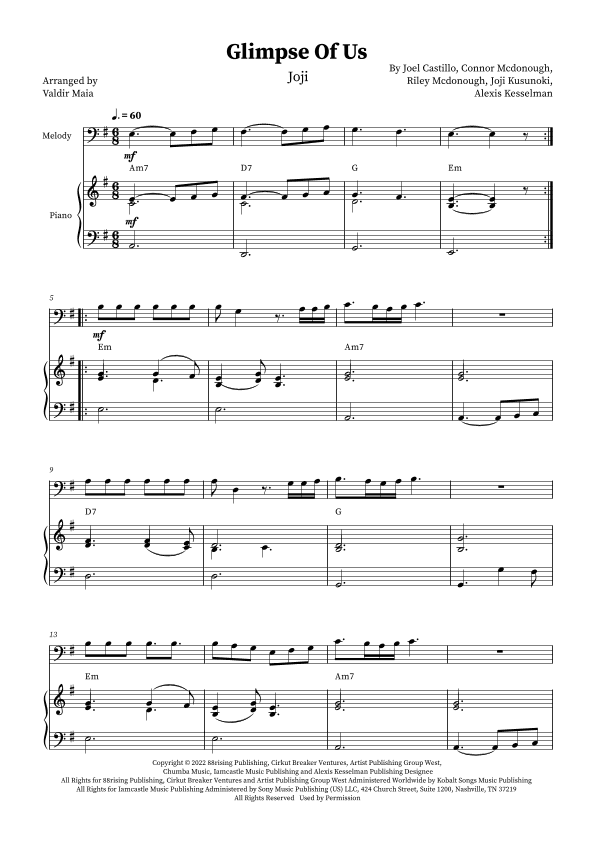 Glimpse Of Us (arr. Valdir Maia)