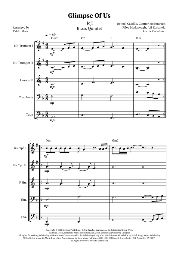 Glimpse Of Us (arr. Valdir Maia)