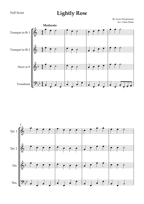 Lightly Row for Brass Quartet (arr. Fabio Britto)
