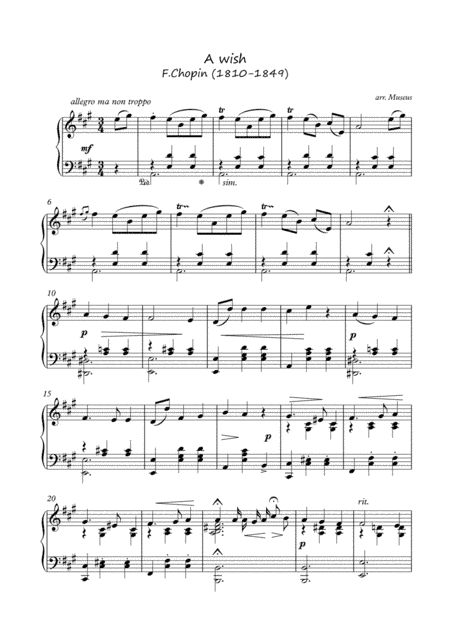 A Wish by F.Chopin (arr. PianoSheetNow)