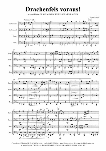 Drachenfels voraus! - German March - Oktoberfest - Low Brass Quartet/Tuba Quartet