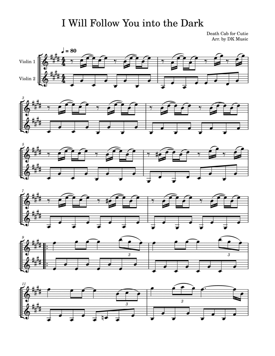 I Will Follow You Into The Dark (arr. DK Music)