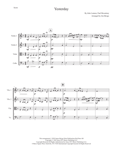 Yesterday (arr. Jim Bicigo)