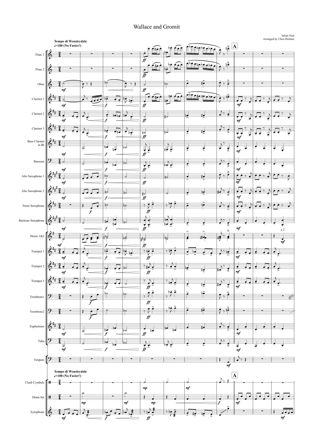 Wallace And Gromit Theme (arr. Chris Holmes)