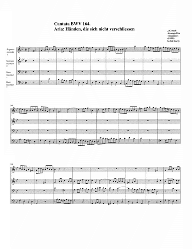 Aria: Händen, die sich nicht verschliessen from Cantata BWV 164 (arrangement for 4 recorders) (arr. Gil Garty)