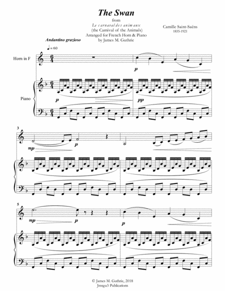 Saint-Saens: The Swan for French Horn & Piano (arr. James M. Guthrie, ASCAP)