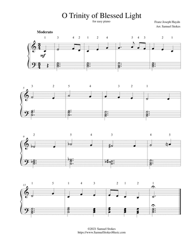 O Trinity of Blessed Light - for easy piano (arr. Samuel Stokes)