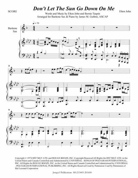 Don't Let The Sun Go Down On Me (arr. James M. Guthrie, ASCAP)