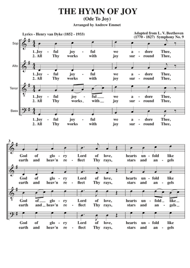 Ode To Joy (The Hymn Of Joy) A Cappella SATB (arr. Andrew Emmet)