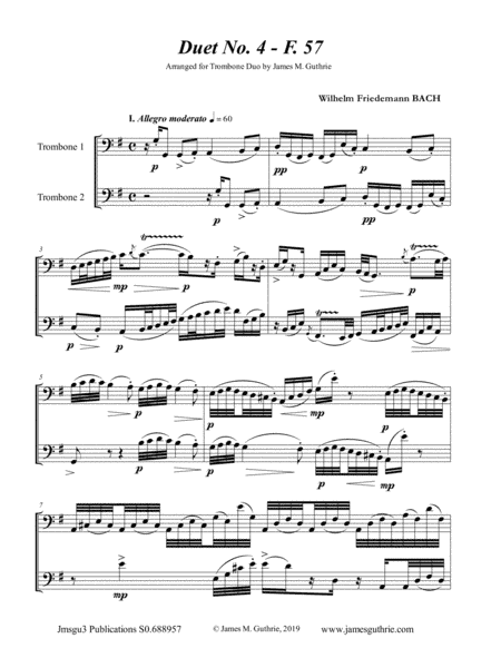 WF Bach: Duet No. 4 for Trombone Duo (arr. James M. Guthrie, ASCAP)