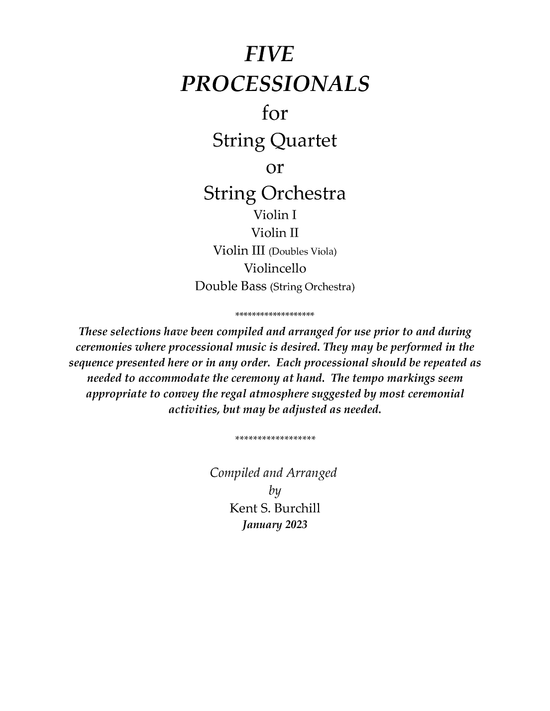 FIVE PROCESSIONALS (arr. Kent S. Burchill)