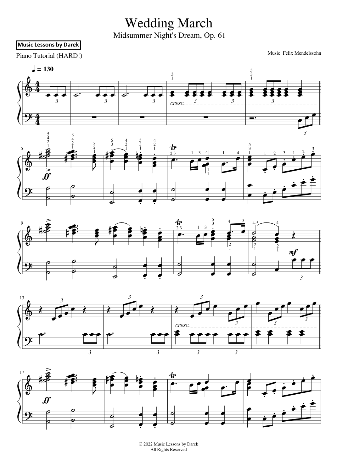 Wedding March (HARD PIANO) Midsummer Night's Dream, Op. 61 [Felix Mendelssohn] (arr. Darek)