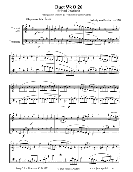 Beethoven: Duet WoO 26 for Trumpet & Trombone (arr. James Guthrie, ASCAP)